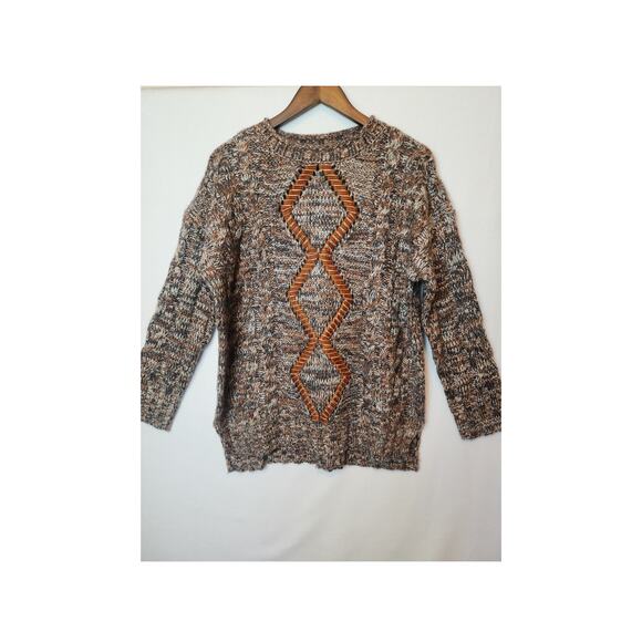 GeeGee Vintage Marled Knit Sweater Brown Black Cream Medium - Picture 2 of 8